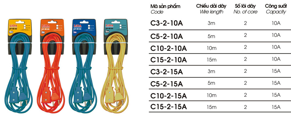 Cáp nối dài 2 lõi Cx-2-10/15A Lioa 4 cap noi dai 2 loi cx 2 10 15a lioa 2 - Thiết bị điện Thương Hải Phát